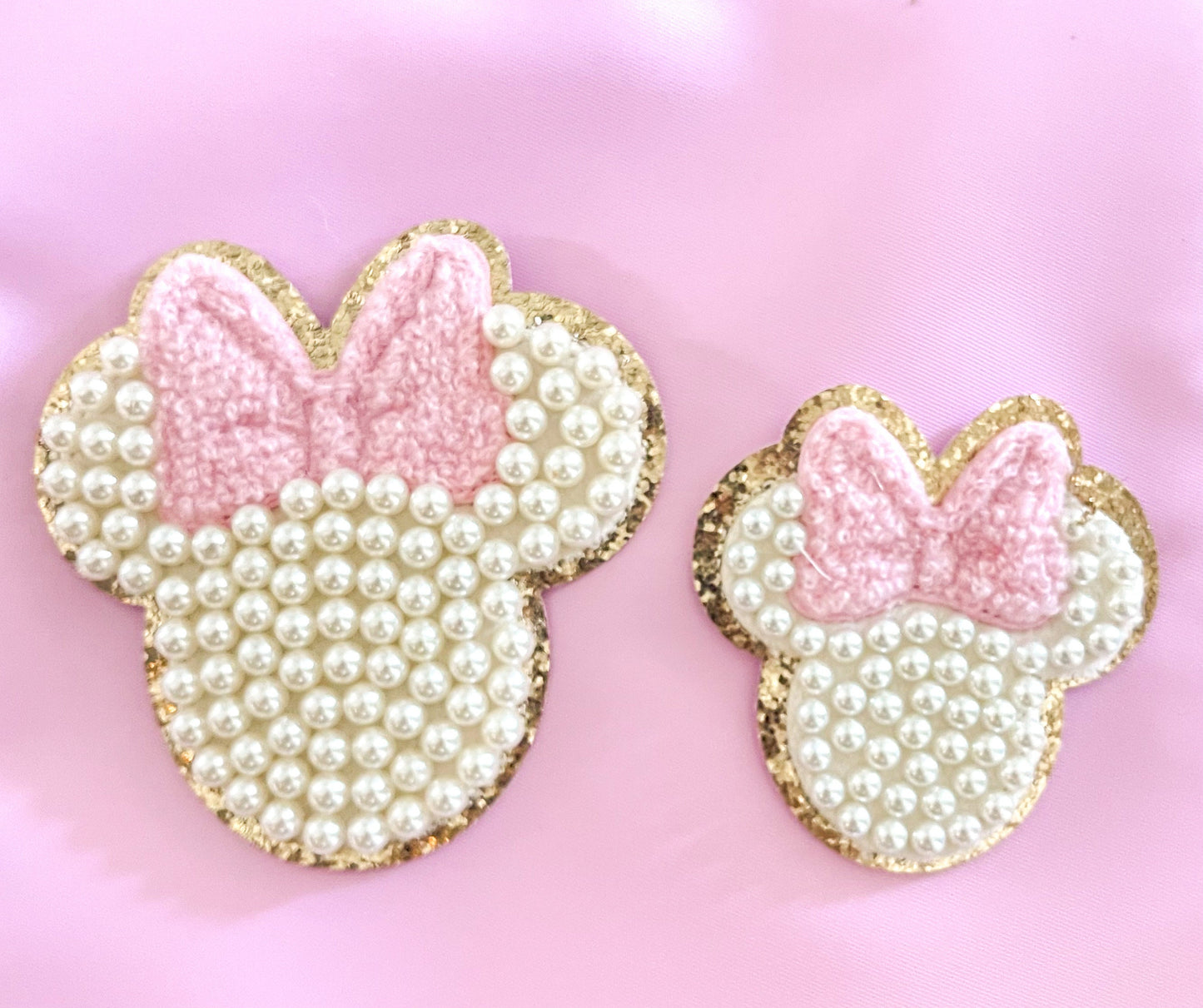 Minnie Patch- Pearl Minnie Mickey Silhouette with Bow-Disney Inspired Patch- Pearl Minnie Patch- Iron On Minnie Patch