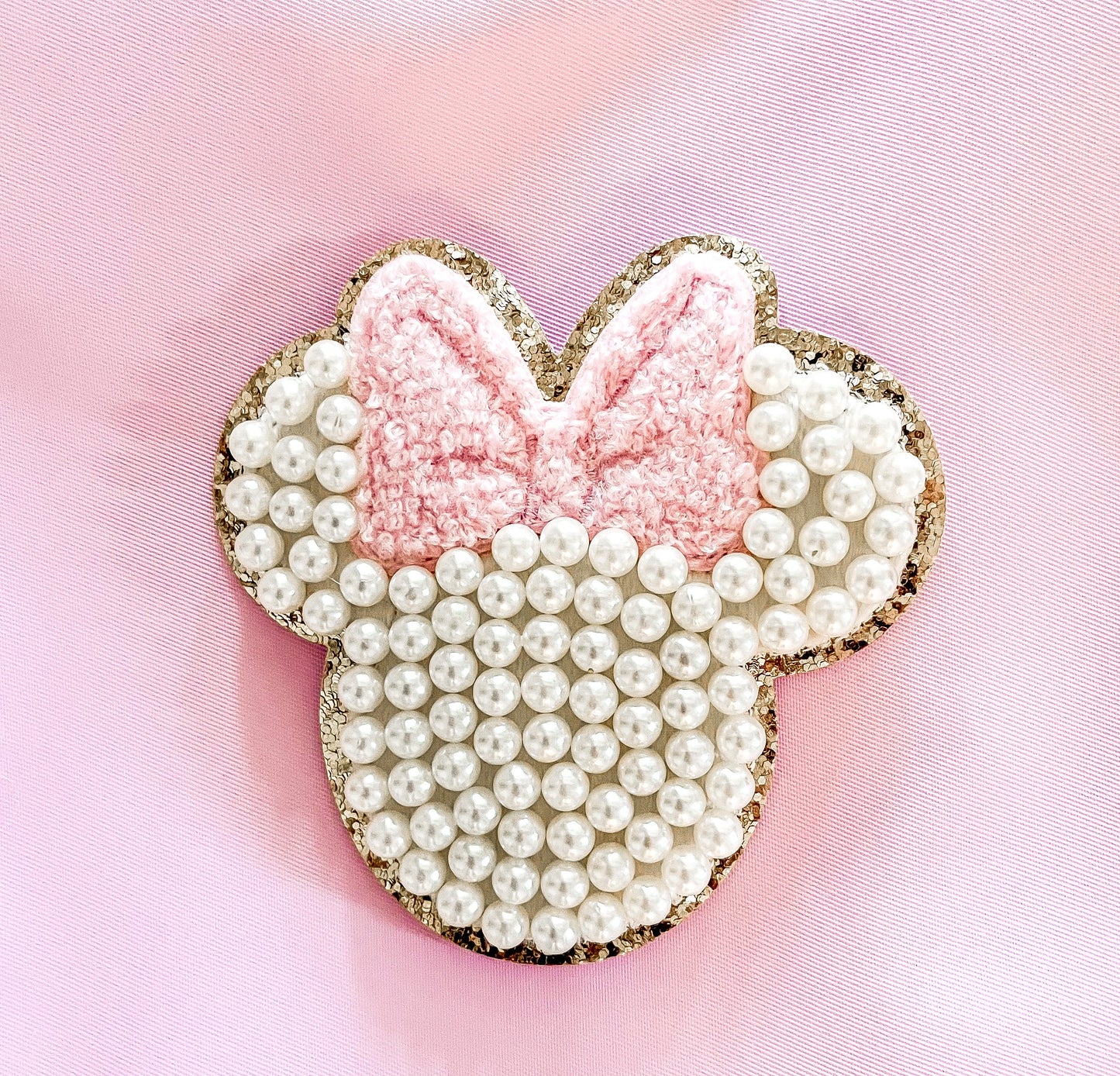 Minnie Patch- Pearl Minnie Mickey Silhouette with Bow-Disney Inspired Patch- Pearl Minnie Patch- Iron On Minnie Patch