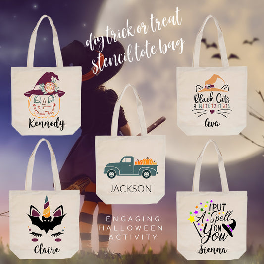 DIY Personalized Halloween Stencil Tote Bag- Natural Canvas