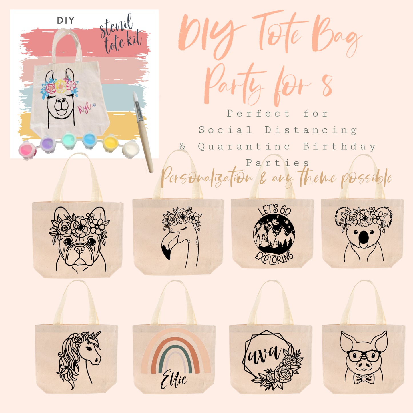 Party in a Box | DIY Kit | Tote Bag Party for 8