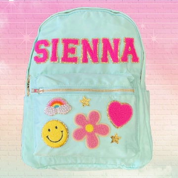 Custom kids backpack, personalized backpack for girls, backpack with name, matching lunch box, first day of school backpack, back-to-school gear, toddler backpack with patches, preschool backpack for girls