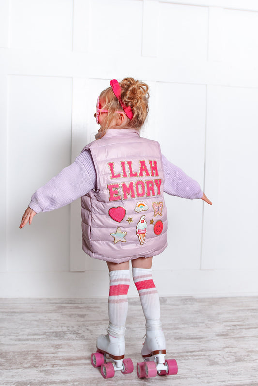 Letter Jacket,Name Jacket, Custom Jacket, Personalized Puffer Vest, Custom Jacket, Girls Jacket, Puff Vest, Patch Jacket, Purple Jacket