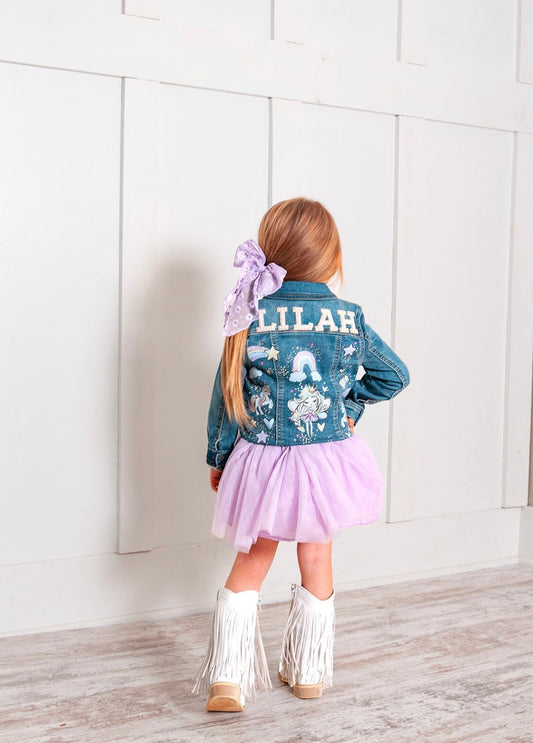 Girls Personalized Denim Jacket- Letter Jacket- Name Patch Jacket - Toddler Denim Jacket- Mermaid Gift - Mermaid Birthday -