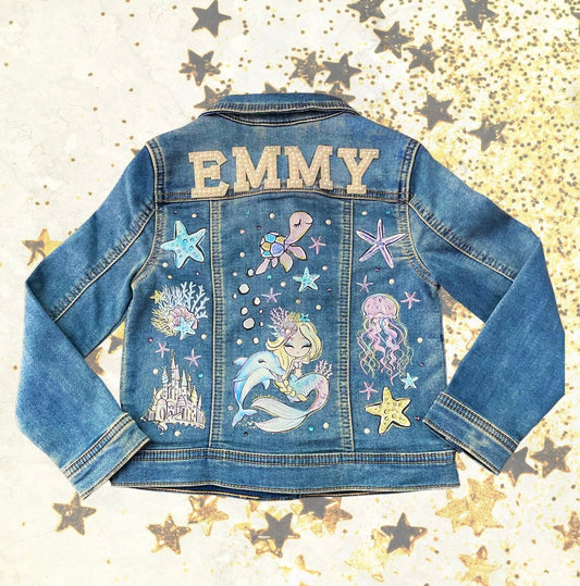 Girls Personalized Denim Jacket- Letter Jacket- Name Patch Jacket - Toddler Denim Jacket- Mermaid Gift - Mermaid Birthday -