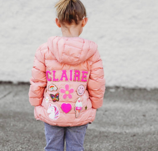 Chenille Patch Jacket | Girls Jacket |  | Toddler Girl Custom Jacket | Personalized Puffer Jacket | Puffer for Girls | Custom Jacket