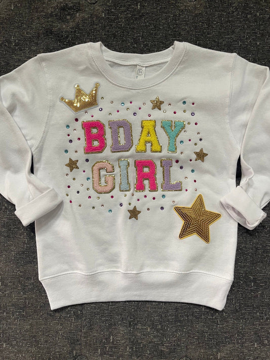 Glitter Letter Patch Sweatshirt, Girls Embroidered Crewneck, Personalized Toddler Girl Gift Ideas, Girls Sweatshirt Birthday, Birthday Shirt