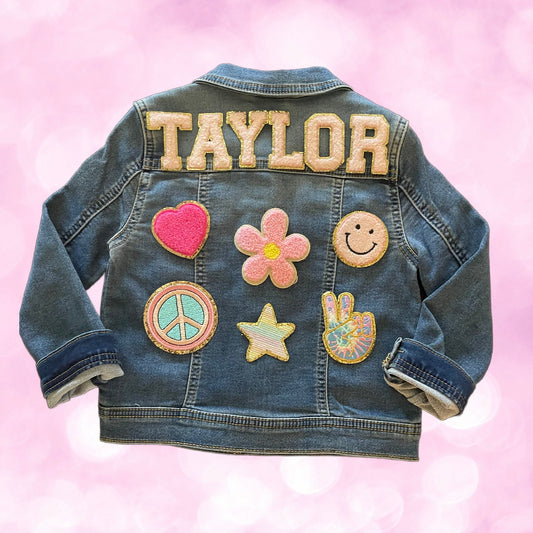 Name Patch Jacket  | Letter Patch Jean Jacket |  Personalized Jean Jacket | Toddler Girls Custom Jean Jacket | Girls Custom Denim Jacket