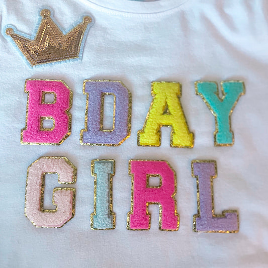 BDAY Girl Patch, Birthday Girl Patch, Chenille Patch Set, Iron On Letter Patch, Birthday Patch Set, DIY Birthday Patch, Custom Letter Patch