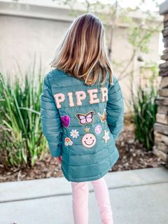 Green-Personalized Puffer Jacket with Chenille Patches