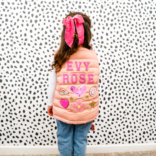 Girls Letter Jacket,Name Jacket, Custom Jacket, Personalized Puffer Vest, Custom Jacket, Girls Jacket, Puff Vest, Patch Jacket, Pink Jacket Active