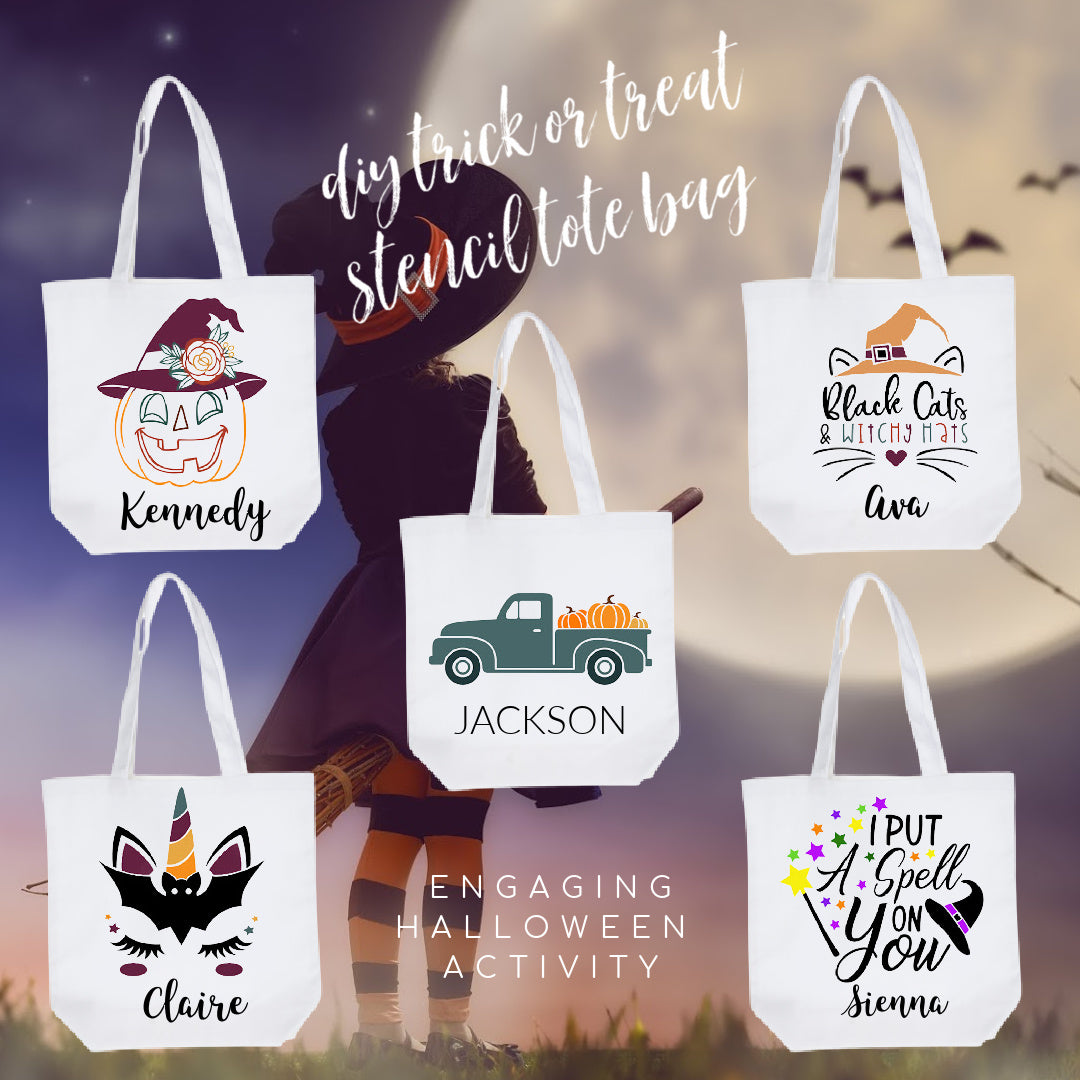 DIY Personalized Halloween Stencil Tote Bag- White Canvas