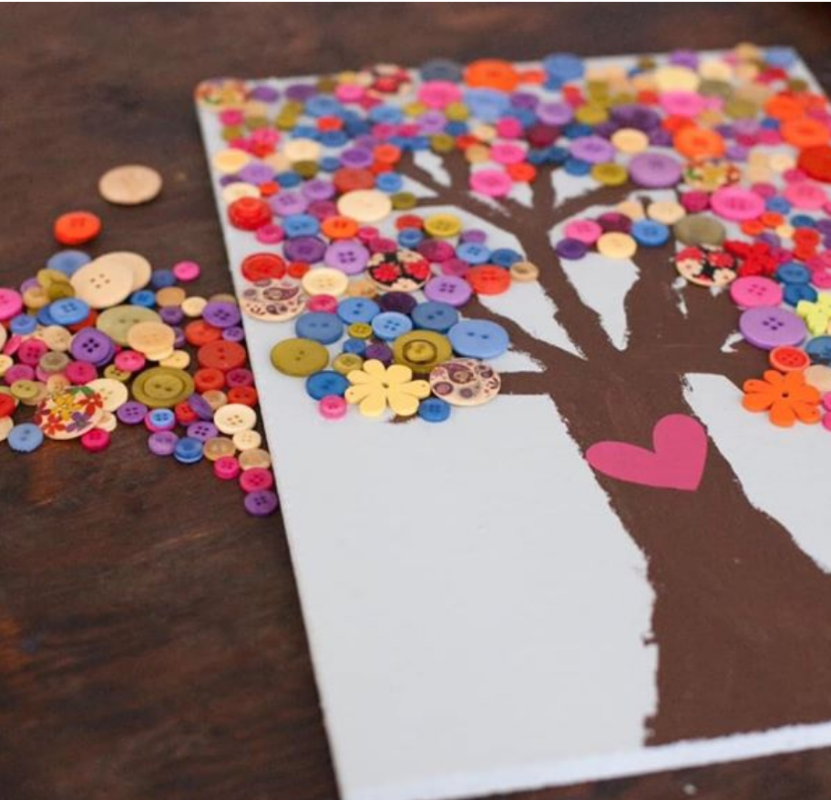 Wood Canvas-Tree with Buttons - Create Art, Party IN A BOX