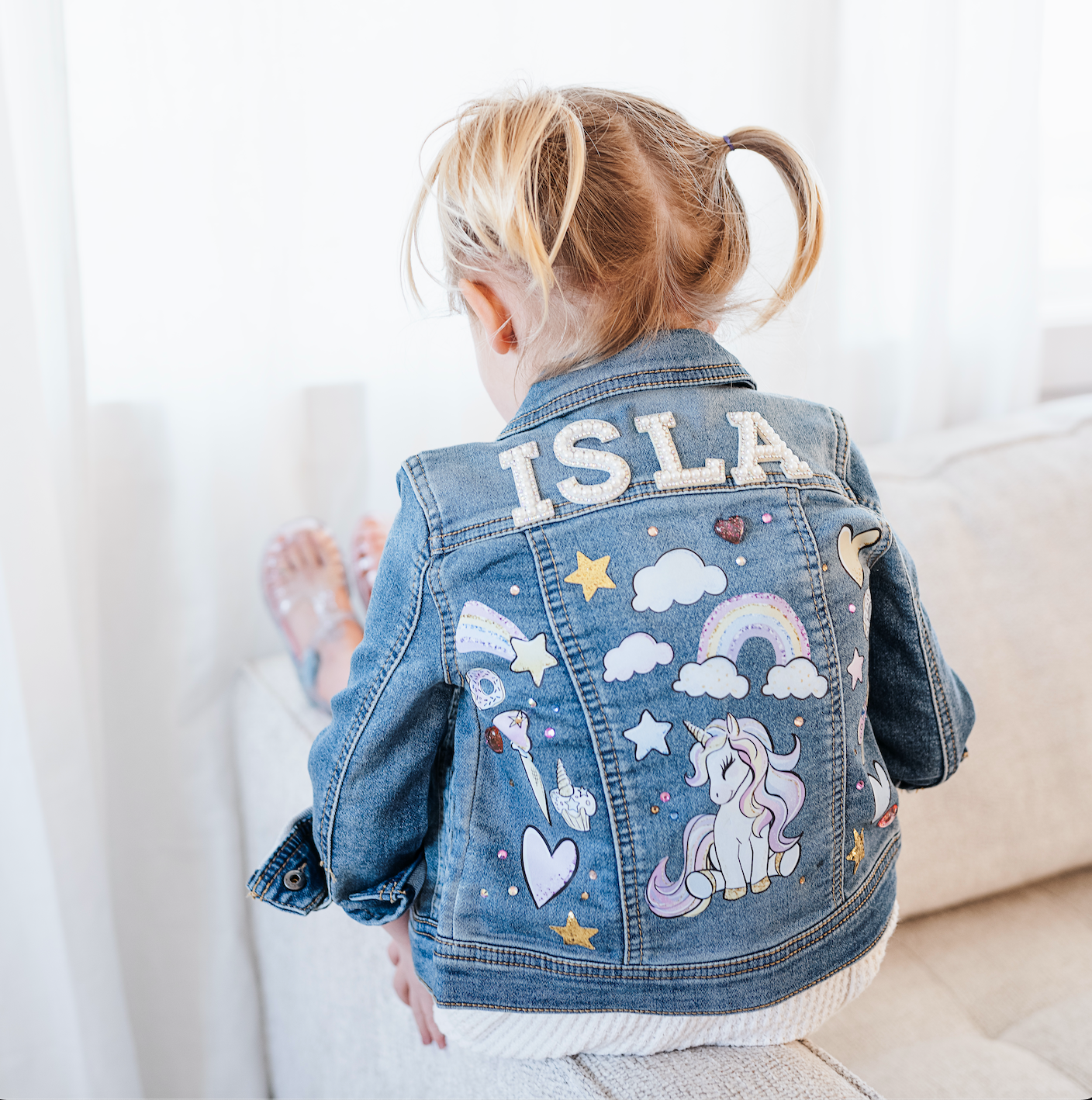 TODDLER GRAPHIC DENIM JACKET UNICORNS AND RAINBOWS Create Art