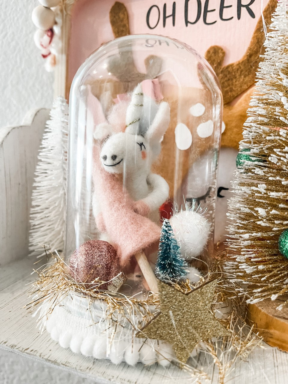 DIY Mini Unicorn Christmas Cloche Dome