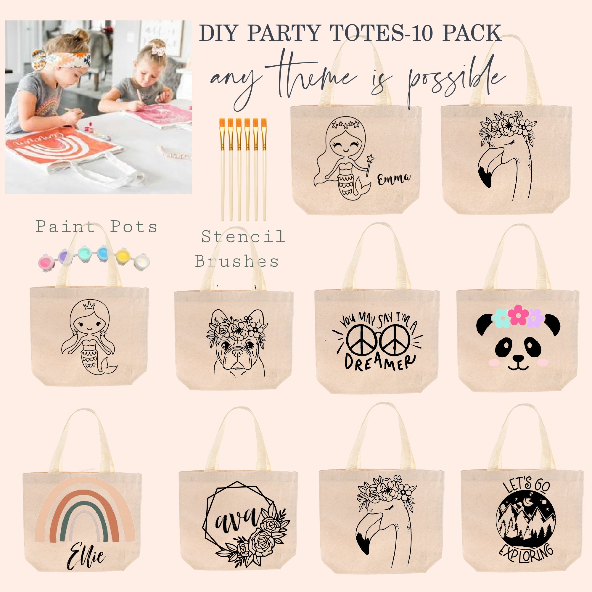DIY Tote Bag Party- Set of 10