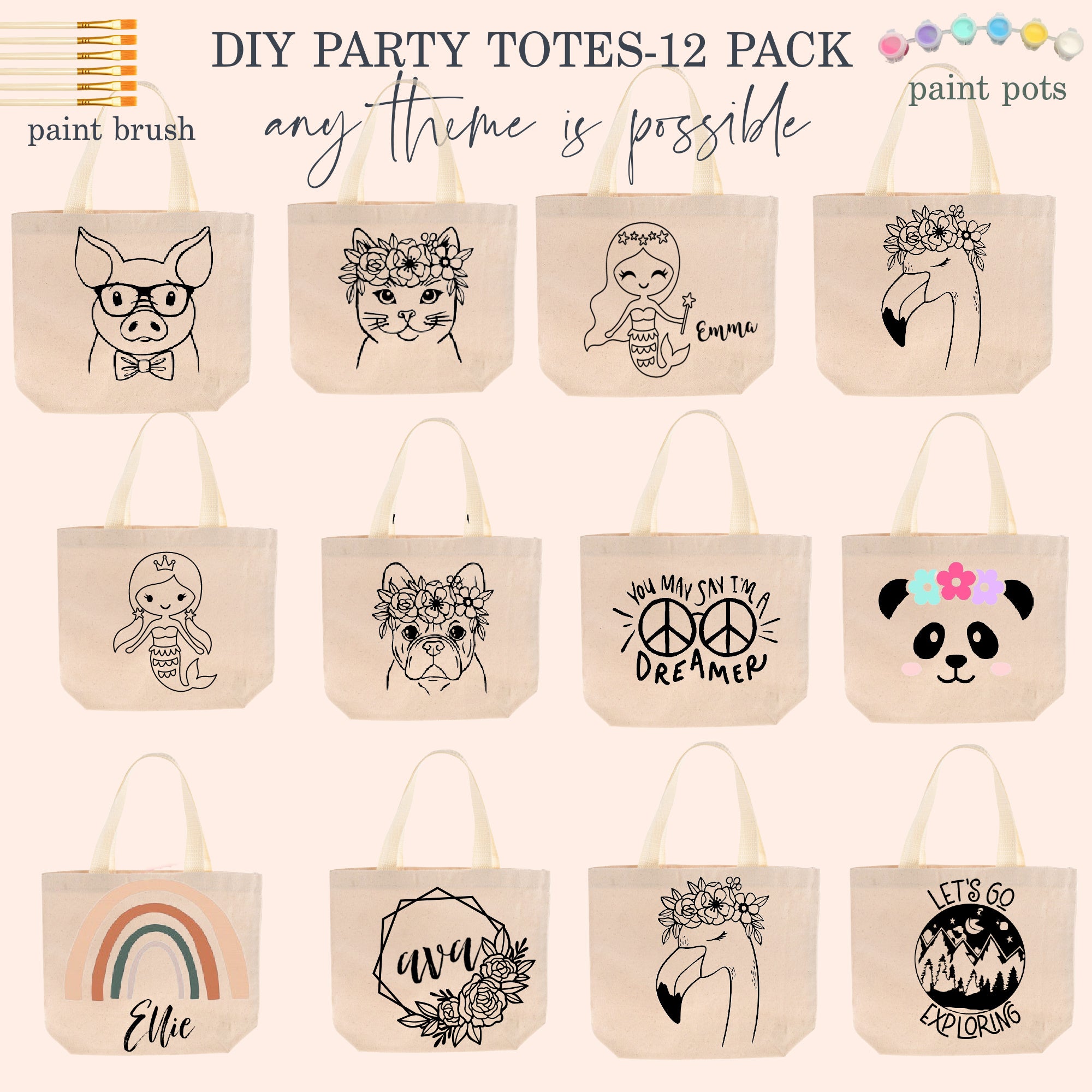 DIY Tote Bag Party- Set of 12